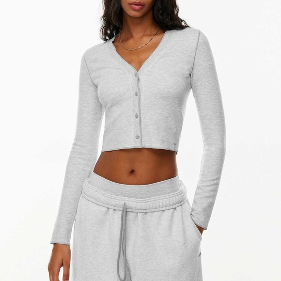 TNA Wafflex Stopover Longsleeve Stretch Waffle button-up Light Grey Cropped Sm - Picture 1 of 9